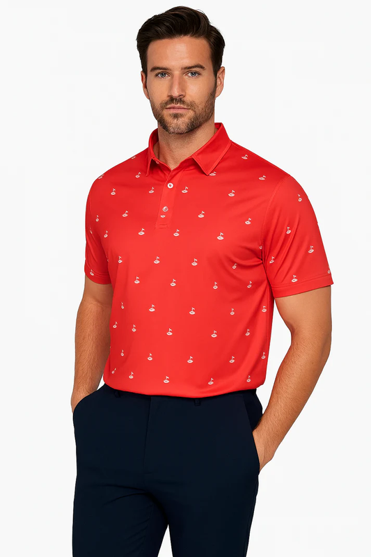 Golf Hole Marker Pattern Antimicrobial Quick Dry Slim Fit Polo Shirts