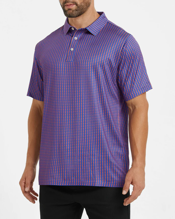 Men's Purple Golf Polo Shirt with Stylish Square Pattern - Perfect Golf Apparel
