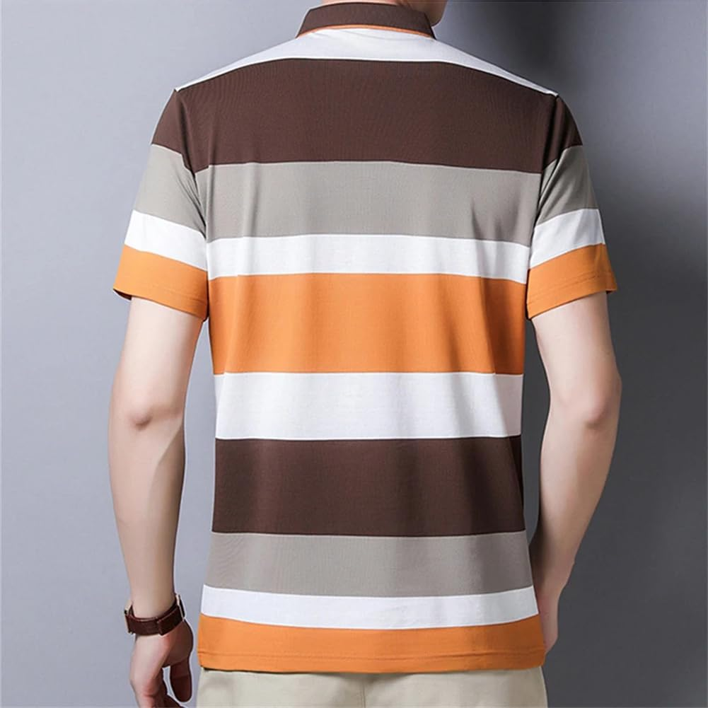 Custom Logo Mens Short Sleeves Lapel Shirt Three Color Striped Polos Casual Business Work T Shirts