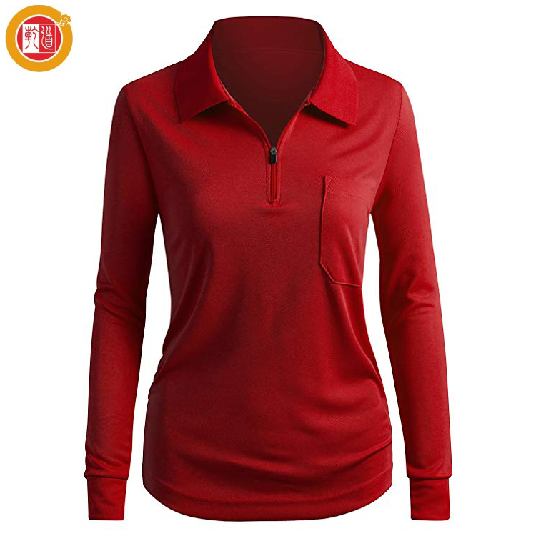 Supplier Custom logo Women's Long Sleeve Golf Clothing 100% Cotton Women's Polo Shirt Custom