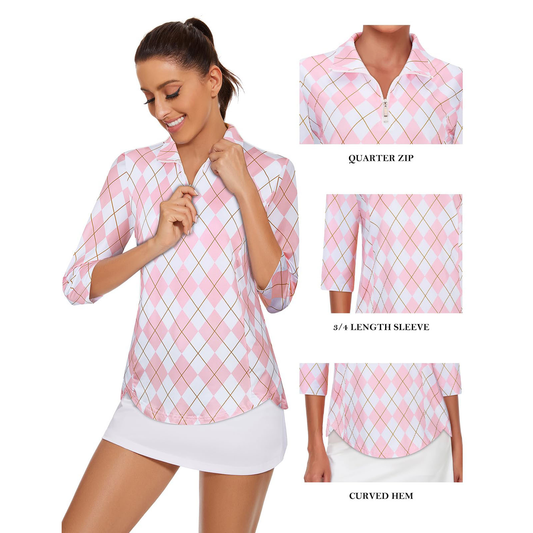 Customized golf apparel, women's golf clothing shirts, clothing sets with sleeve zippers, moisture-wicking and UPF 50+ sport polo shirts