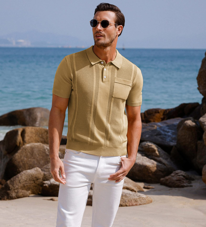 OEM Breathable Soft Lightweight Comfortable Short Sleeve Khaki 3 Buttons Placket Fastening Polo Shirts Custom logo