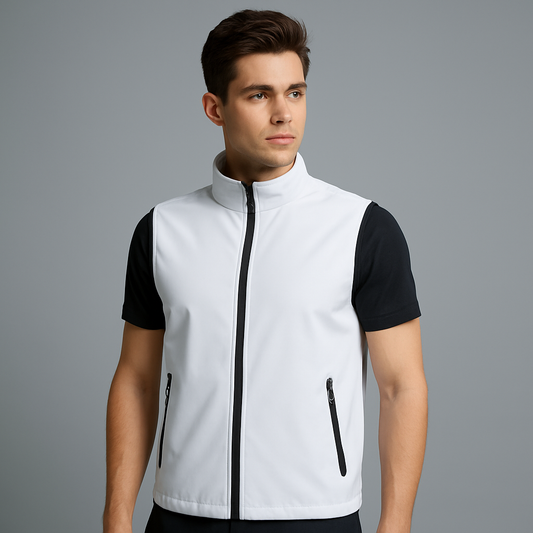 OEM customized logo men's double-sided breathable soft shell vest jackets, sleeveless zippered practical outerwear for golf sports