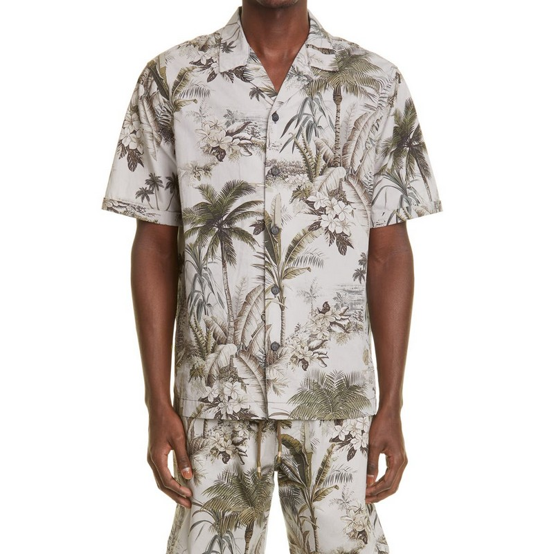 Custom Printed Floral Mens Matching Two Piece Shirt and Shorts Set Hawaiian Beach Boxy Fit Cropped Button up Shirt Men