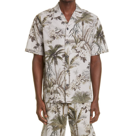 Custom Printed Floral Mens Matching Two Piece Shirt and Shorts Set Hawaiian Beach Boxy Fit Cropped Button up Shirt Men