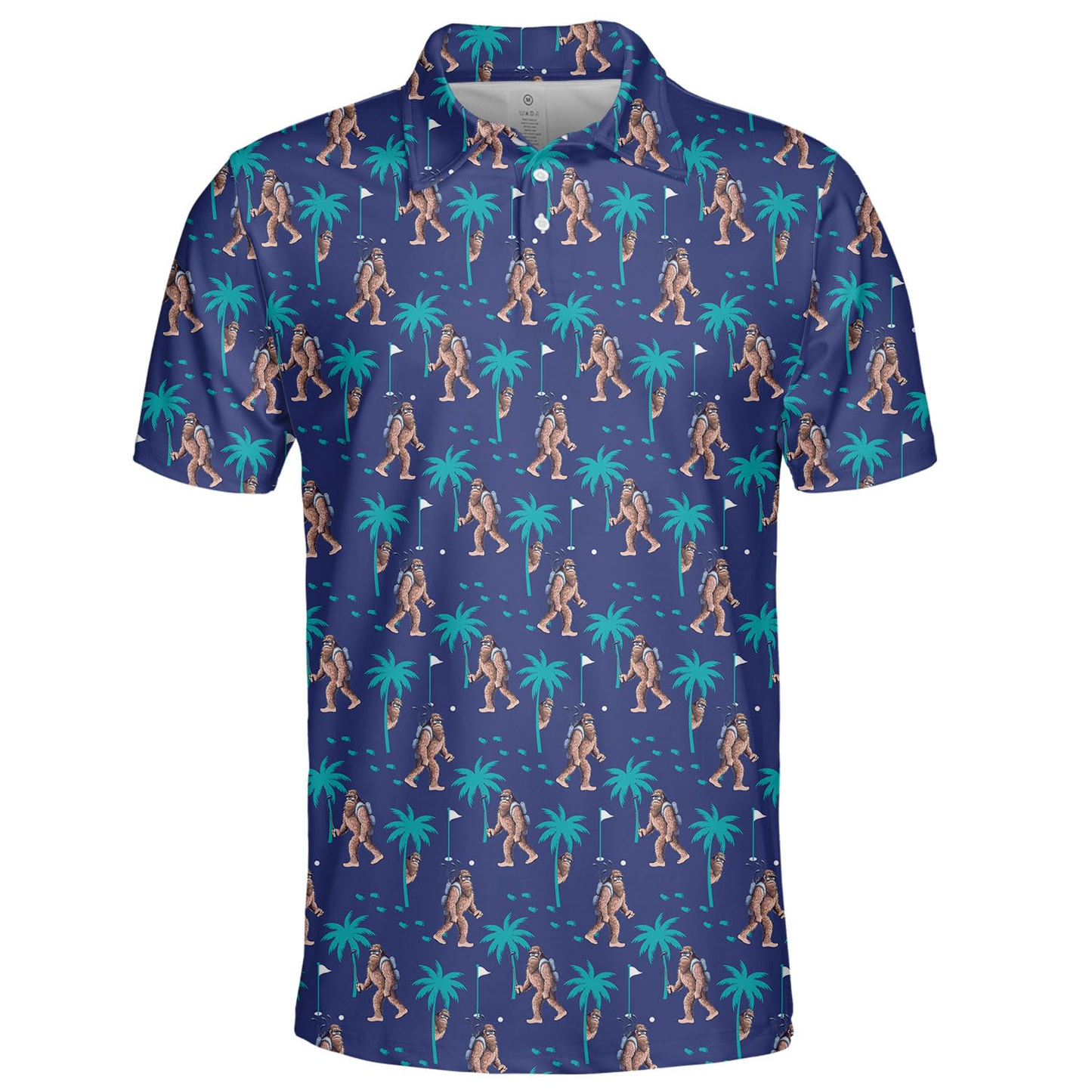 Fun Printed Men's Golf for Polo Shirts Quick Dry Spandex Polyester Knitted Style with Bigfoot Design Short Sleeve