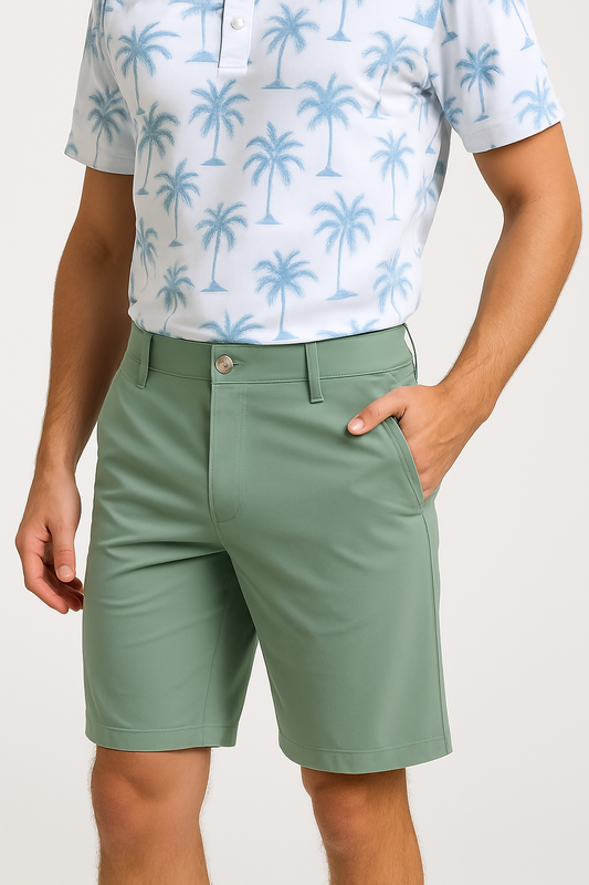 Light Green Shorts with Contrast - Colored Waistband