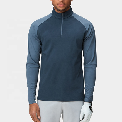 High Quality Spruce Blue Tour Quarter Zip Neck Golf Pullover Raglan Sleeves Half Zip Sweater for Men
