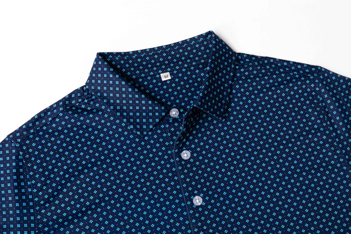 Blue Diamond Polo Shirt - Antimicrobial Quick Dry Slim Fit with Lattice Pattern