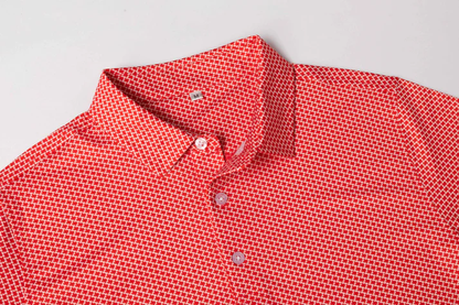 Red Houndstooth Polo Shirt - Slim Fit Antimicrobial Quick Dry Style