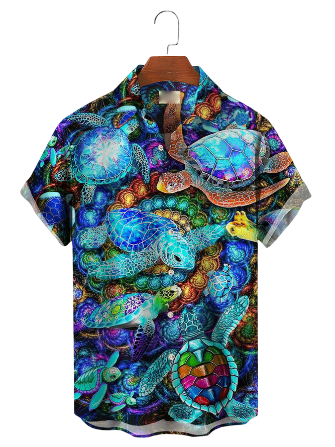 Custom Logo Slim Fit Printed Men's Hawaiian Shirt Short Sleeve Tropical Vacation Button Down Beach Floral Palm Shirts