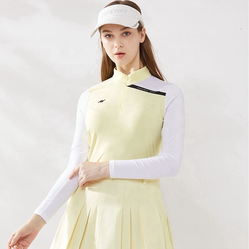 Custom Design Women Zip Stand Collar Top Slim Fit Lady Manufacturer Apparel Embroidered Logo Golf Wear Polo Shirts for Women
