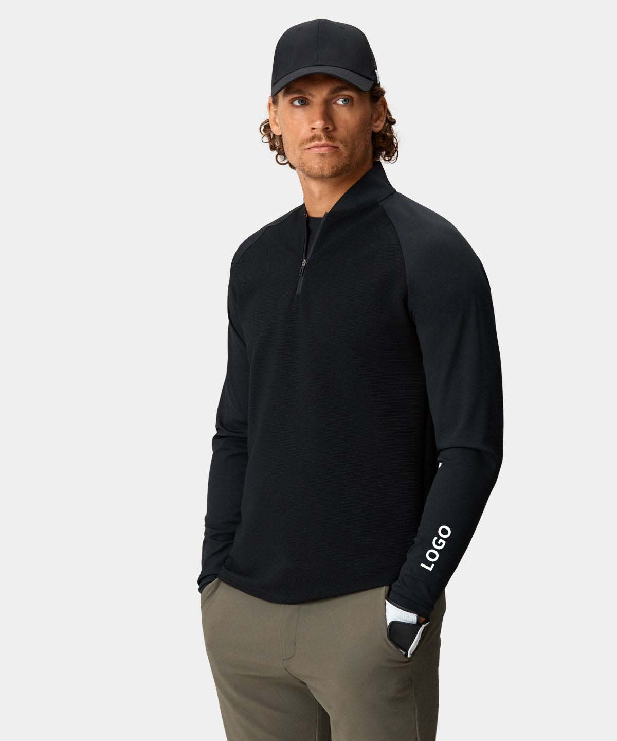 Custom Logo Men's Black Casual Slim Sport Golf Long Sleeve Quarter 1/4 Zip Collar Hoodie Pullovers Sweatshirts
