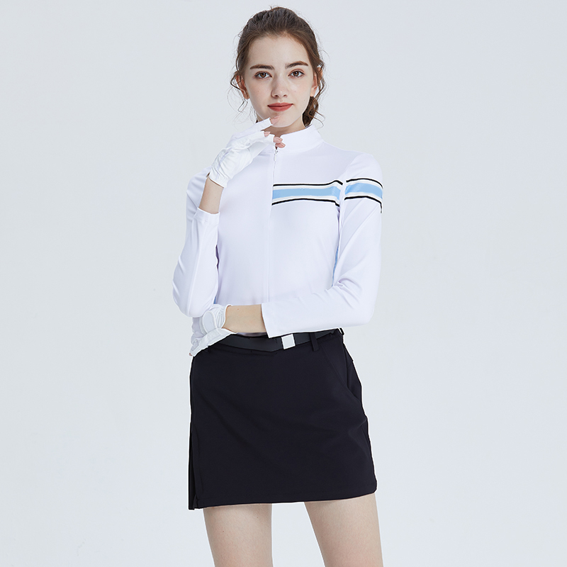 Custom Design Autumn Winter Golf Apparel Women T-shirt Ladies Zipper Stand Collar Top Long Sleeve Slim Sports Polo Shirt