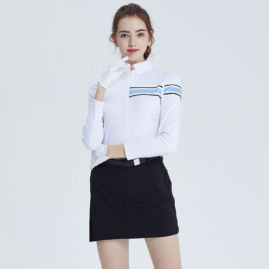 Custom Design Autumn Winter Golf Apparel Women T-shirt Ladies Zipper Stand Collar Top Long Sleeve Slim Sports Polo Shirt