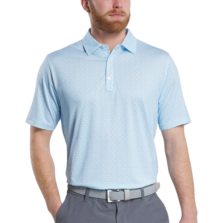 Men's Golf Polo Shirt - Stylish Performance Wear with Blue Star and Flower Prints
