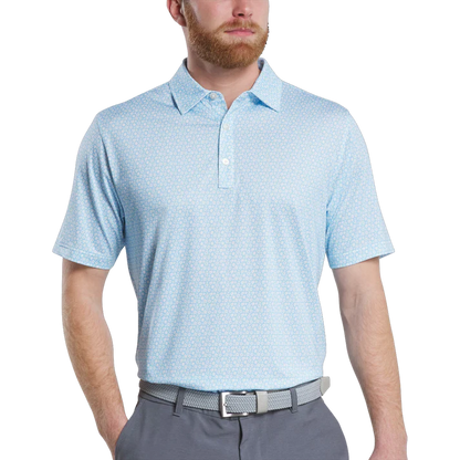 Men's Golf Polo Shirt - Stylish Performance Wear with Blue Star and Flower Prints