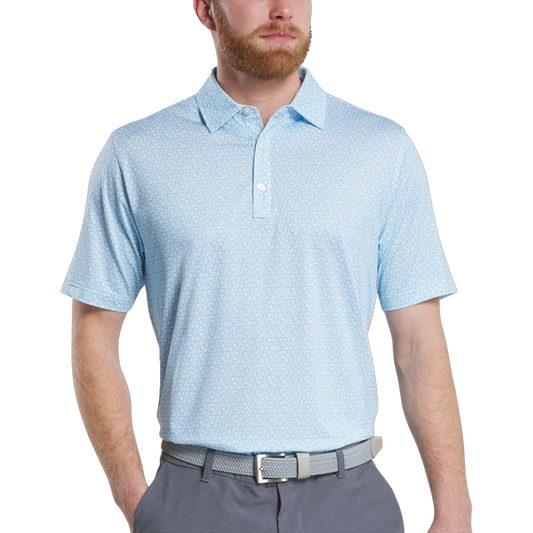 Men's Golf Polo Shirt - Stylish Performance Wear with Blue Star and Flower Prints