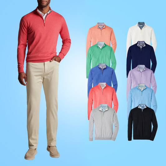 Custom Logo 100% Cotton Plain Solid Long Sleeve Crew Neck Men's Pullover Golf Sweaters 1/4 Zip Neck Winter Anti-Shrink Winter
