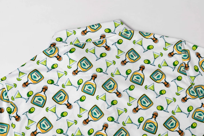 Tequila Drinkware Polo Shirt - Antimicrobial Quick Dry Slim Fit with Themed Pattern