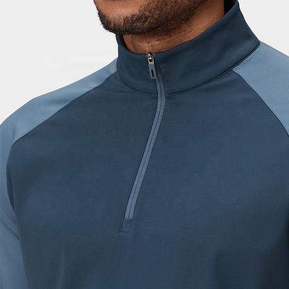 High Quality Spruce Blue Tour Quarter Zip Neck Golf Pullover Raglan Sleeves Half Zip Sweater for Men