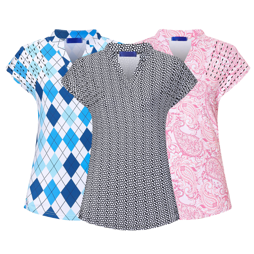 Supplier-customized logo, figure-hugging milk silk V-neck polo shirts with digital printing, suitable for golf T-shirts
