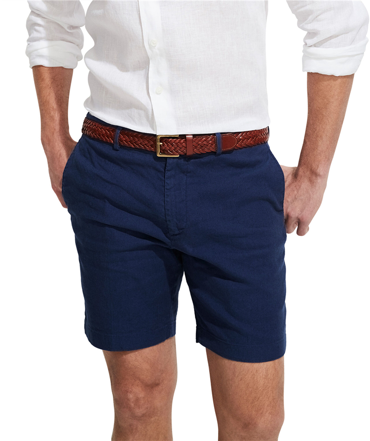 High-quality customized men's classic casual golf shorts made of pure linen and cotton with logos