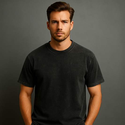 Custom logo Heavyweight Drop Shoulder Plain Solid Acid Wash t Shirt With Vintage Print Oversized Washed t Shirt