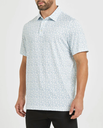 Men's Floral Golf Polo Shirt - Stylish White Flower Prints for Optimal Performance